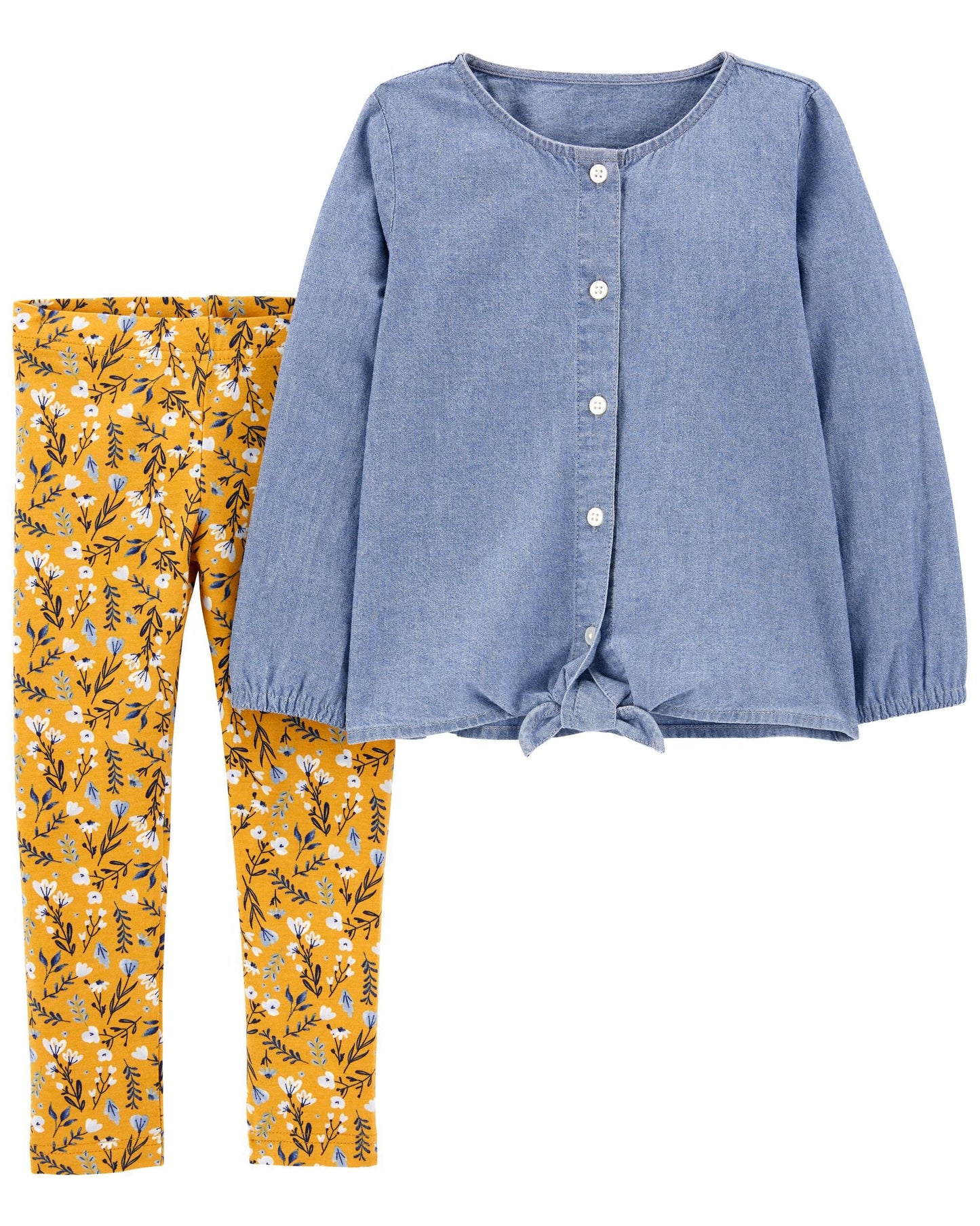 2-Piece Chambray Top & Floral Legging Set