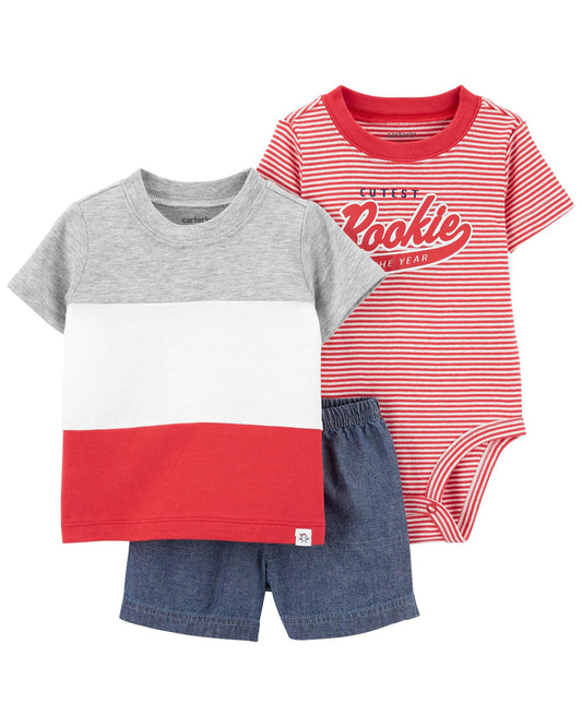 3-Piece Colorblock Little Short Set