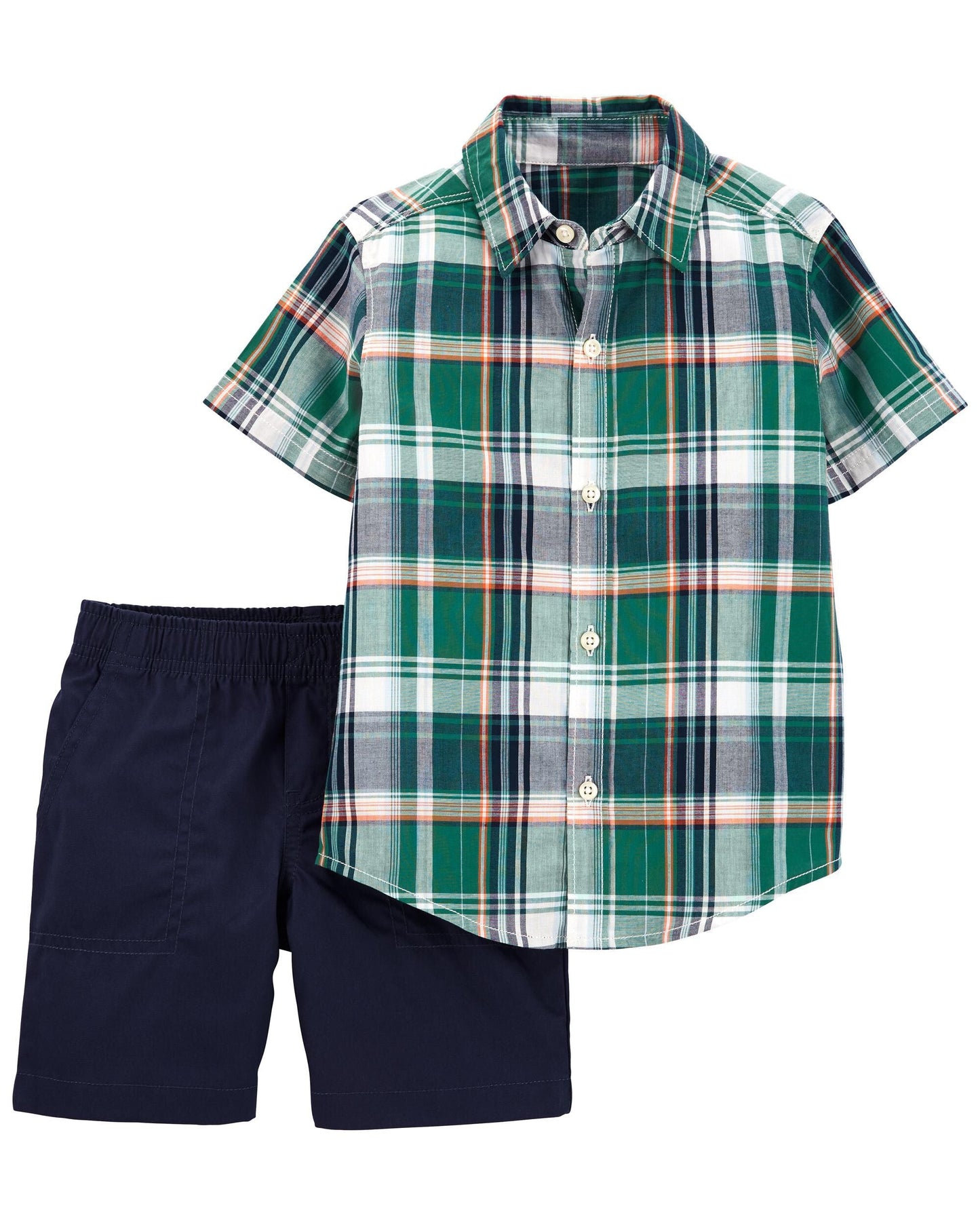 2-Piece Plaid Button-Front Shirt & Short Set