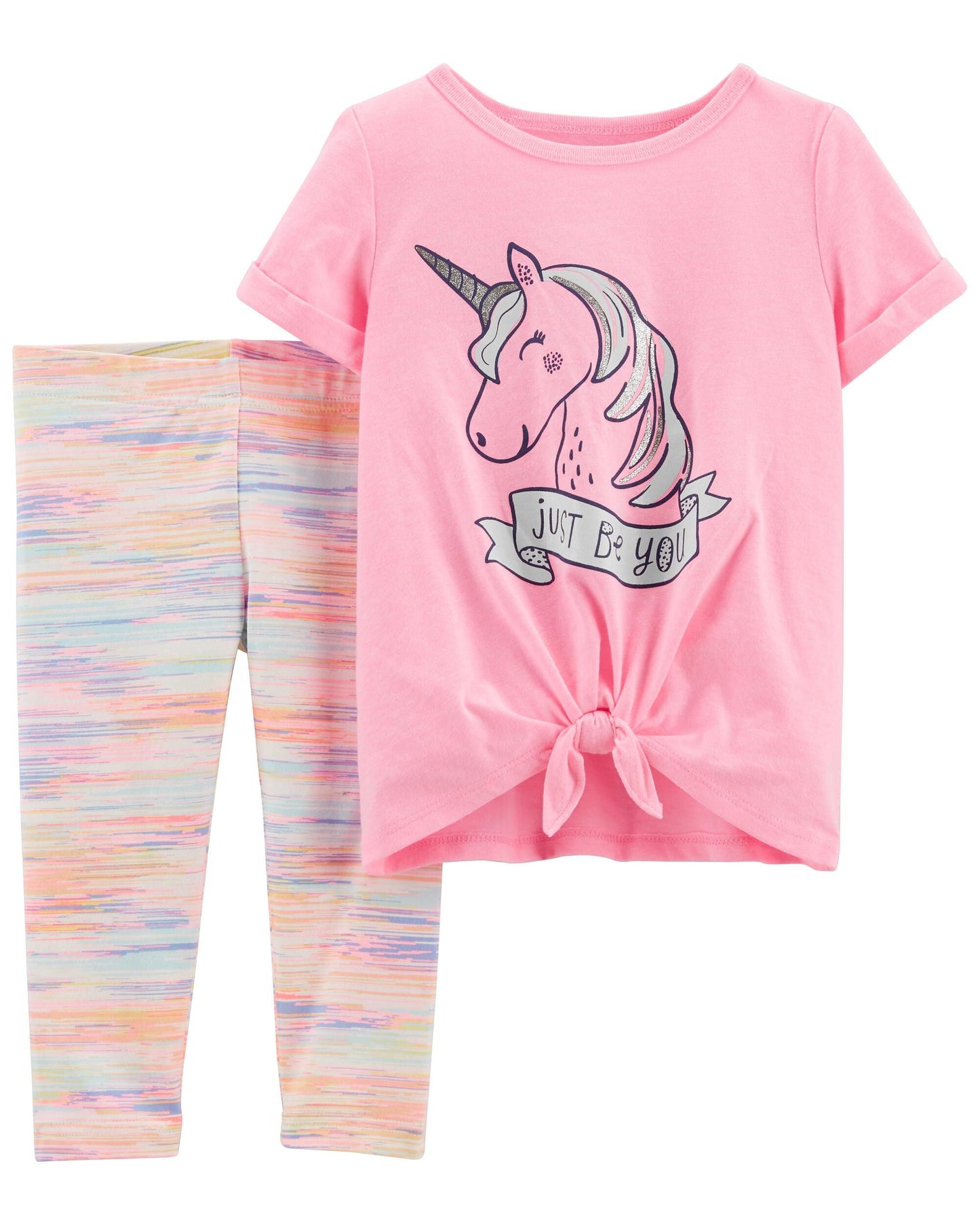 2-Piece Unicorn Tee & Striped Capri Leggings