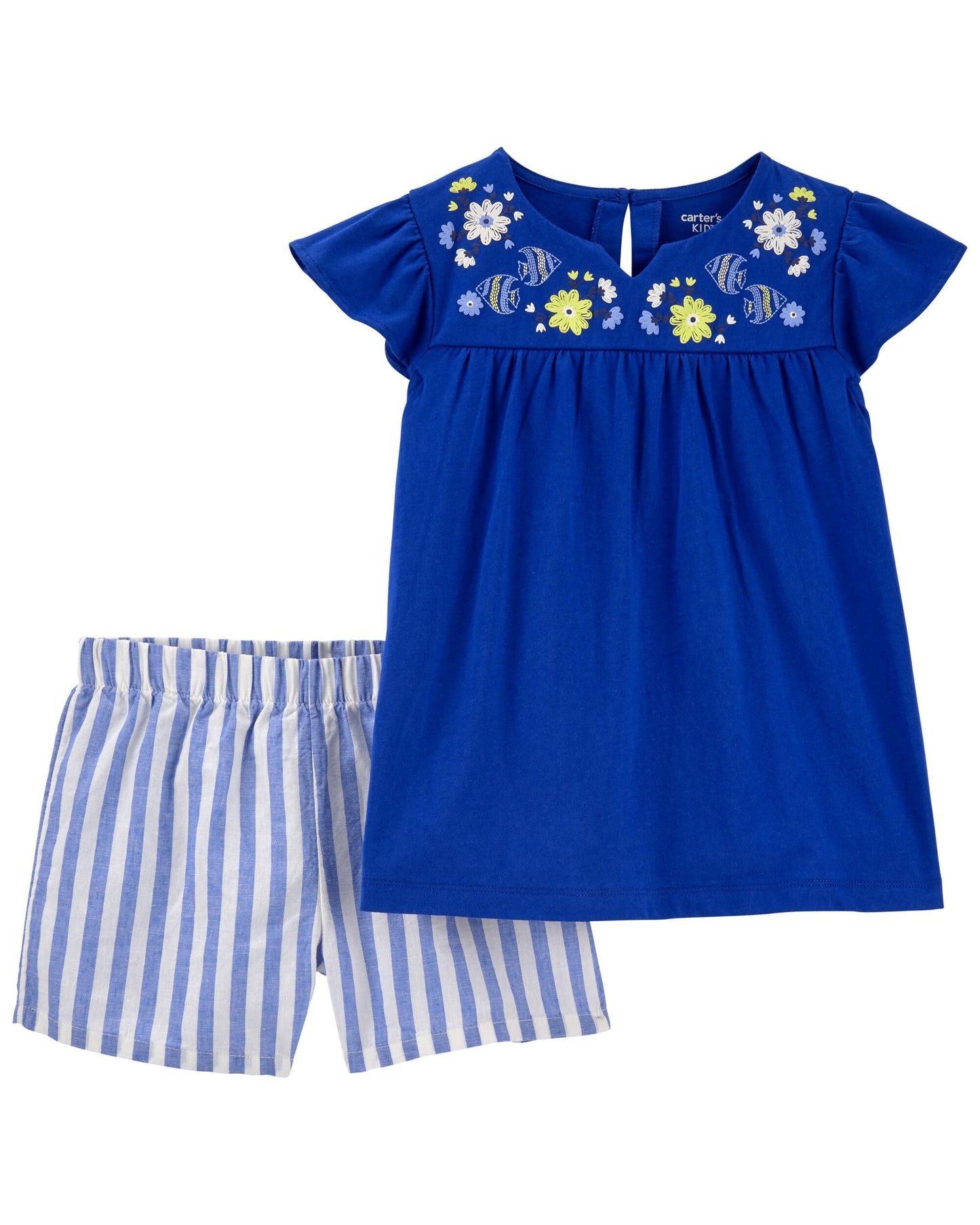 2-Piece Floral Top & Linen Short Set